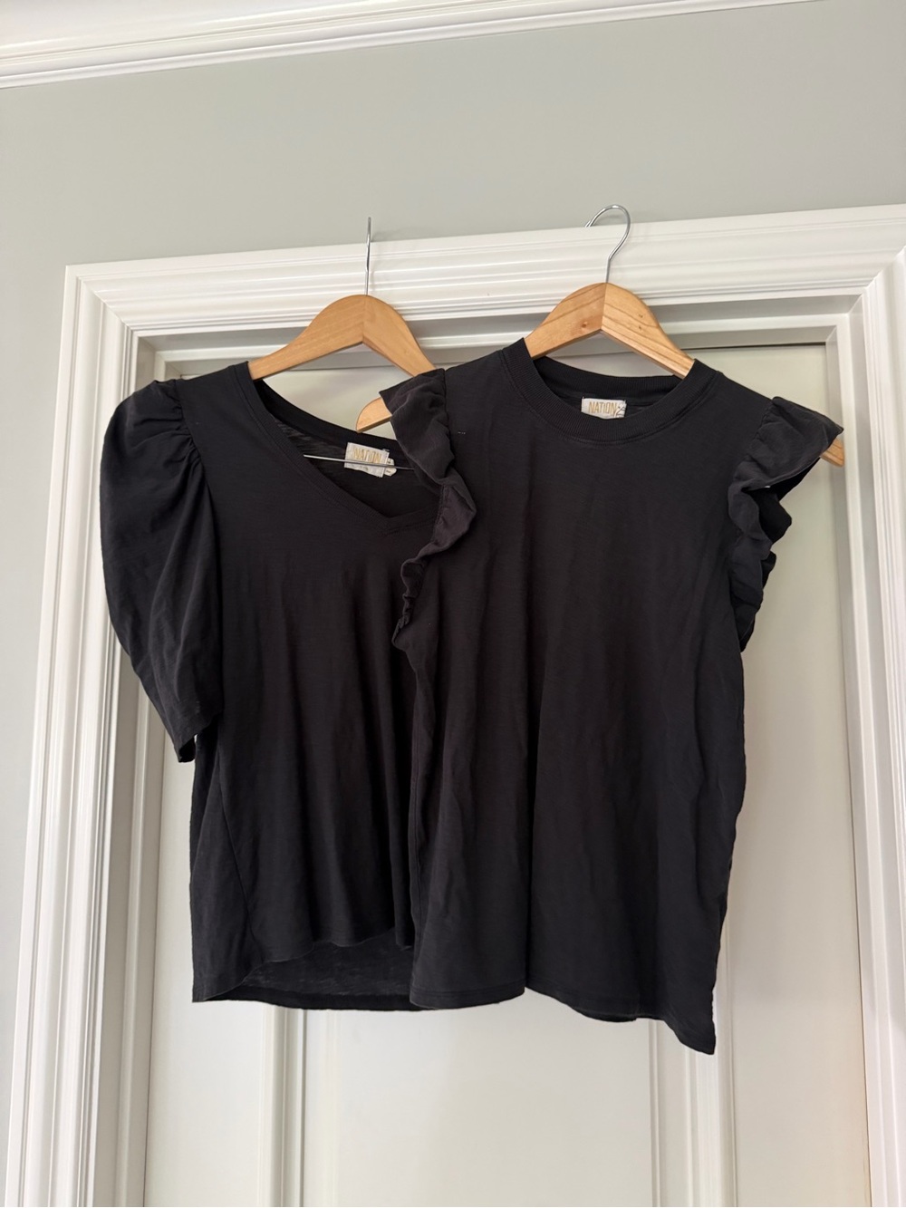 Set of 2 Nation LA Black Ruffle Tops (Celine and Paulette) pima cotton, medium